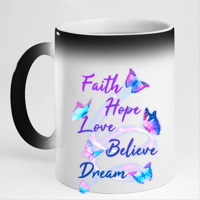 Faith Hope Love Believe Dream - Butterflies 11oz Black Color Changing Mug