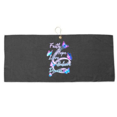 Faith Hope Love Believe Dream - Butterflies Large Microfiber Waffle Golf Towel