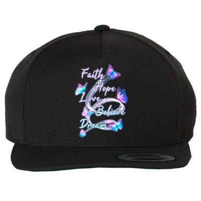 Faith Hope Love Believe Dream - Butterflies Wool Snapback Cap