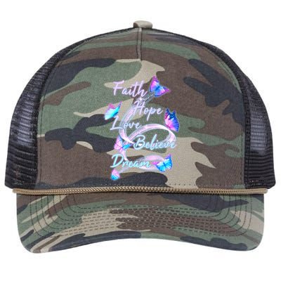 Faith Hope Love Believe Dream - Butterflies Retro Rope Trucker Hat Cap