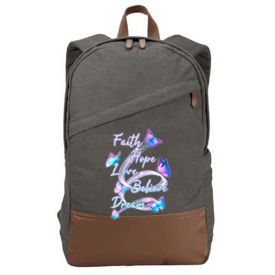 Faith Hope Love Believe Dream - Butterflies Cotton Canvas Backpack