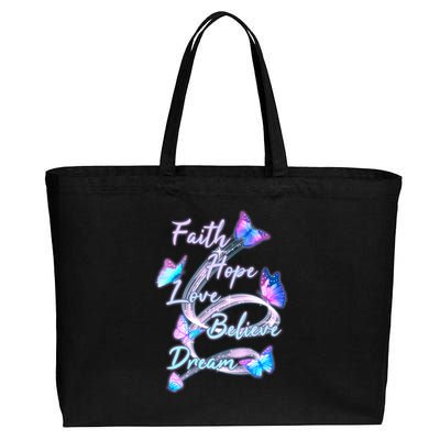 Faith Hope Love Believe Dream - Butterflies Cotton Canvas Jumbo Tote