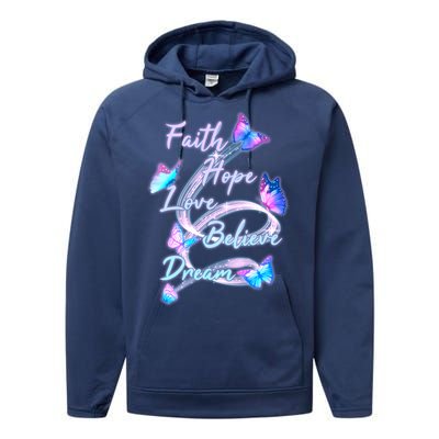 Faith Hope Love Believe Dream - Butterflies Performance Fleece Hoodie