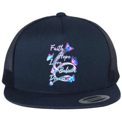 Faith Hope Love Believe Dream - Butterflies Flat Bill Trucker Hat