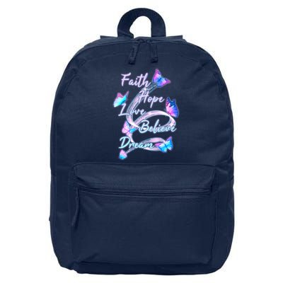 Faith Hope Love Believe Dream - Butterflies 16 in Basic Backpack