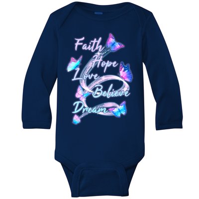 Faith Hope Love Believe Dream - Butterflies Baby Long Sleeve Bodysuit