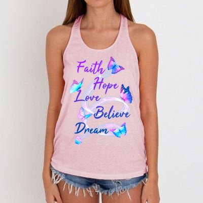 Faith Hope Love Believe Dream - Butterflies Women's Knotted Racerback Tank