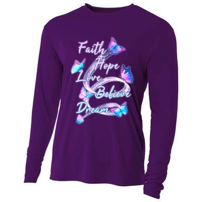 Faith Hope Love Believe Dream - Butterflies Cooling Performance Long Sleeve Crew