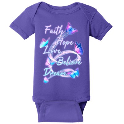 Faith Hope Love Believe Dream - Butterflies Baby Bodysuit