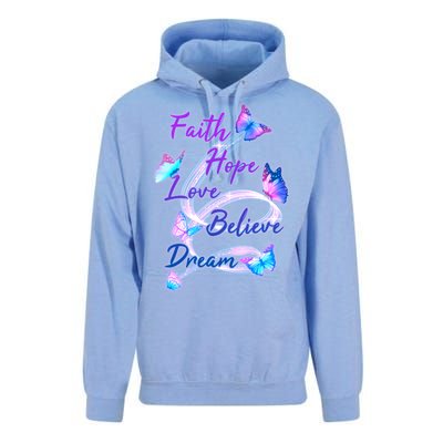 Faith Hope Love Believe Dream - Butterflies Unisex Surf Hoodie