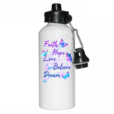 Faith Hope Love Believe Dream - Butterflies Aluminum Water Bottle