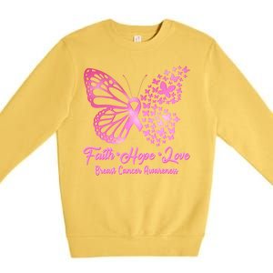 Faith Hope Love Breast Cancer Awareness Butterflies Premium Crewneck Sweatshirt