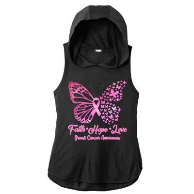 Faith Hope Love Breast Cancer Awareness Butterflies Ladies PosiCharge Tri-Blend Wicking Draft Hoodie Tank