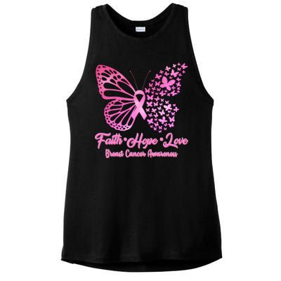 Faith Hope Love Breast Cancer Awareness Butterflies Ladies PosiCharge Tri-Blend Wicking Tank