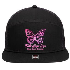 Faith Hope Love Breast Cancer Awareness Butterflies 7 Panel Mesh Trucker Snapback Hat