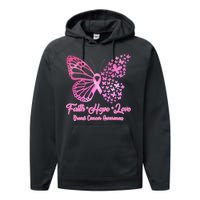 Faith Hope Love Breast Cancer Awareness Butterflies Performance Fleece Hoodie