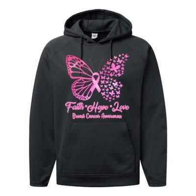 Faith Hope Love Breast Cancer Awareness Butterflies Performance Fleece Hoodie