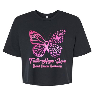 Faith Hope Love Breast Cancer Awareness Butterflies Bella+Canvas Jersey Crop Tee