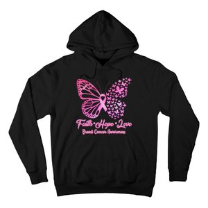 Faith Hope Love Breast Cancer Awareness Butterflies Hoodie