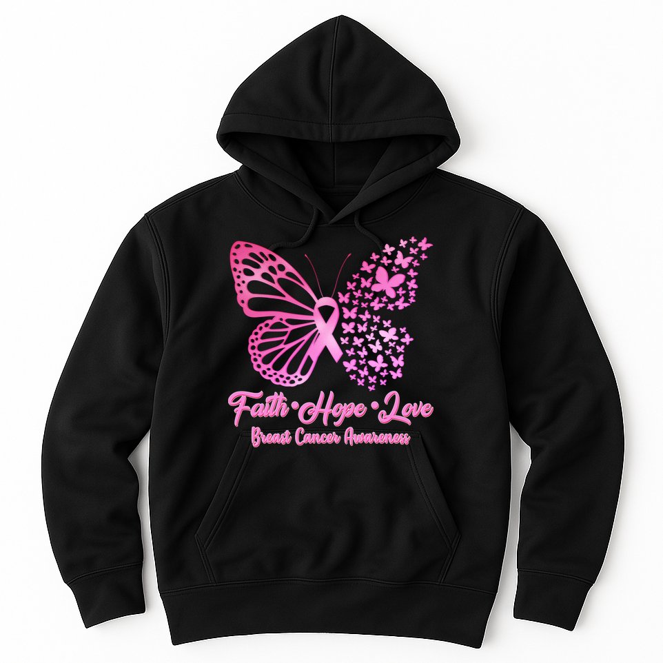 Faith Hope Love Breast Cancer Awareness Butterflies Hoodie