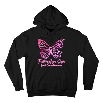 Faith Hope Love Breast Cancer Awareness Butterflies Hoodie