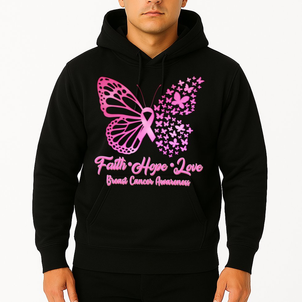 Faith Hope Love Breast Cancer Awareness Butterflies Hoodie