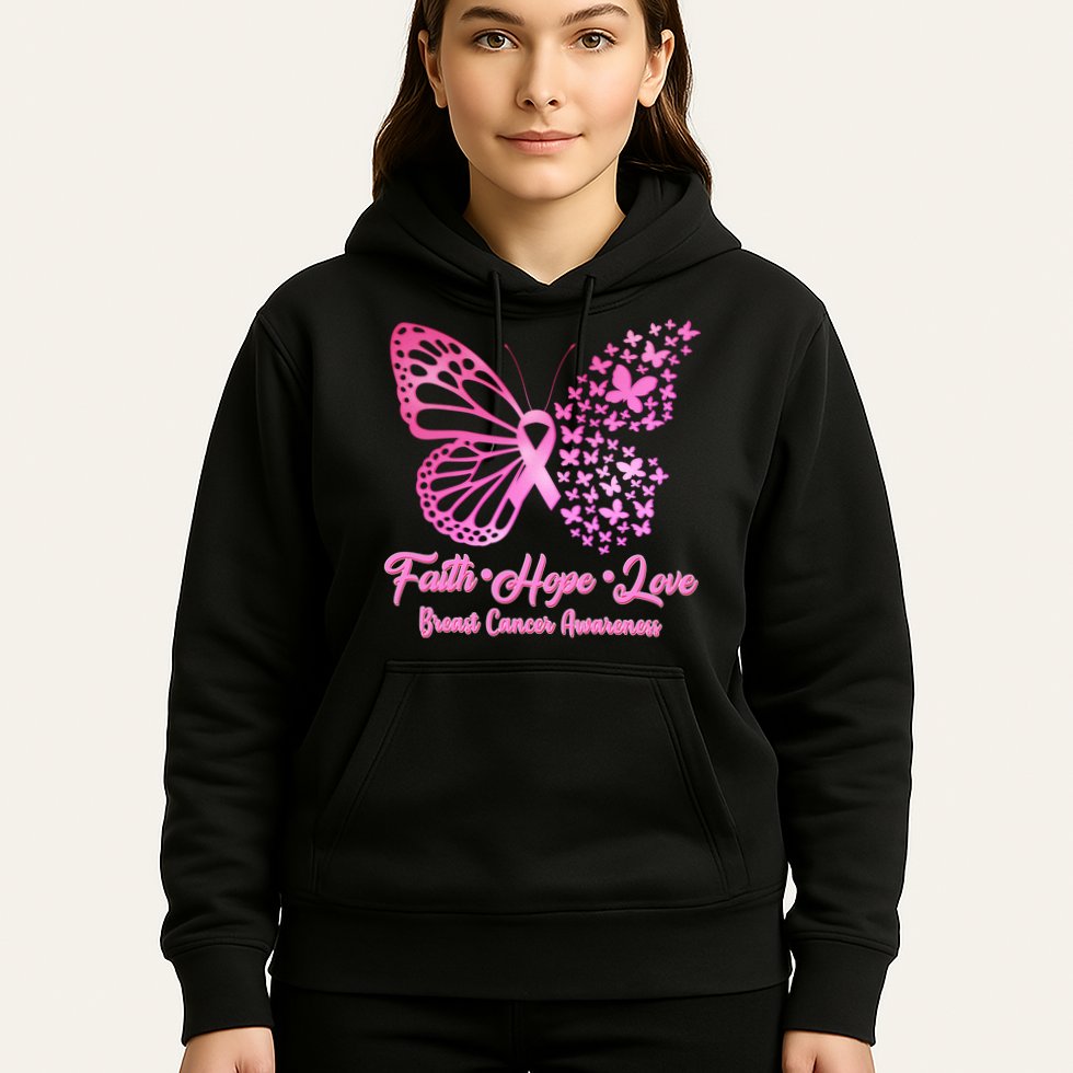Faith Hope Love Breast Cancer Awareness Butterflies Hoodie