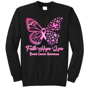 Faith Hope Love Breast Cancer Awareness Butterflies Sweatshirt