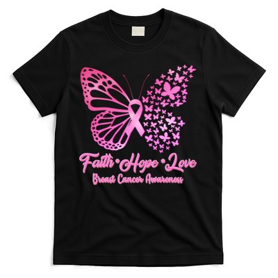 Faith Hope Love Breast Cancer Awareness Butterflies T-Shirt