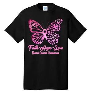 Faith Hope Love Breast Cancer Awareness Butterflies Tall T-Shirt