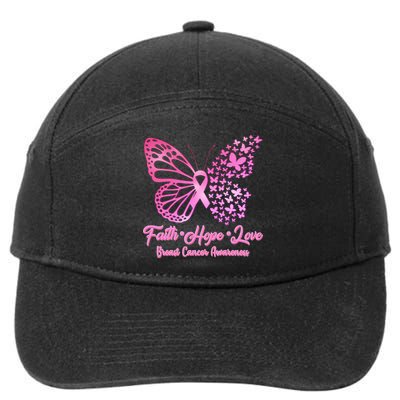 Faith Hope Love Breast Cancer Awareness Butterflies 7-Panel Snapback Hat