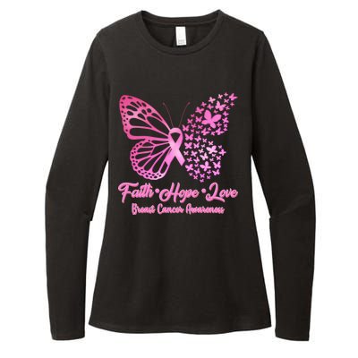 Faith Hope Love Breast Cancer Awareness Butterflies Womens CVC Long Sleeve Shirt