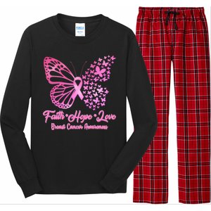 Faith Hope Love Breast Cancer Awareness Butterflies Long Sleeve Pajama Set