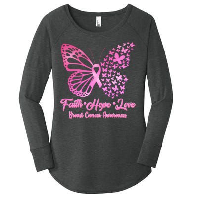 Faith Hope Love Breast Cancer Awareness Butterflies Women's Perfect Tri Tunic Long Sleeve Shirt