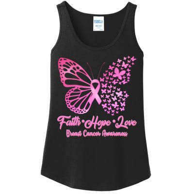 Faith Hope Love Breast Cancer Awareness Butterflies Ladies Essential Tank