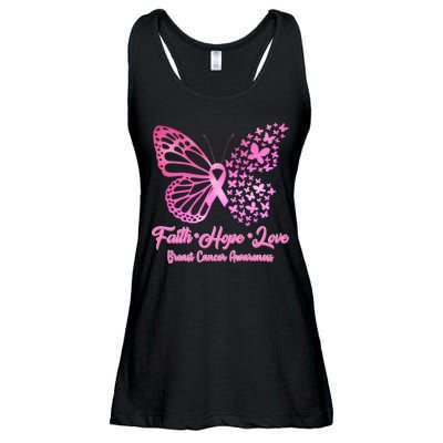 Faith Hope Love Breast Cancer Awareness Butterflies Ladies Essential Flowy Tank