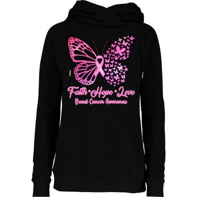 Faith Hope Love Breast Cancer Awareness Butterflies Womens Funnel Neck Pullover Hood