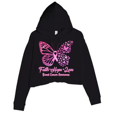 Faith Hope Love Breast Cancer Awareness Butterflies Crop Fleece Hoodie