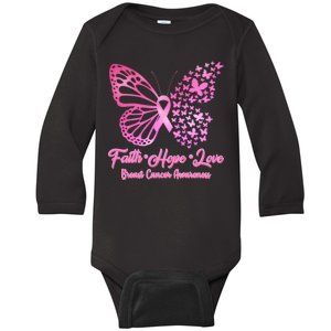 Faith Hope Love Breast Cancer Awareness Butterflies Baby Long Sleeve Bodysuit