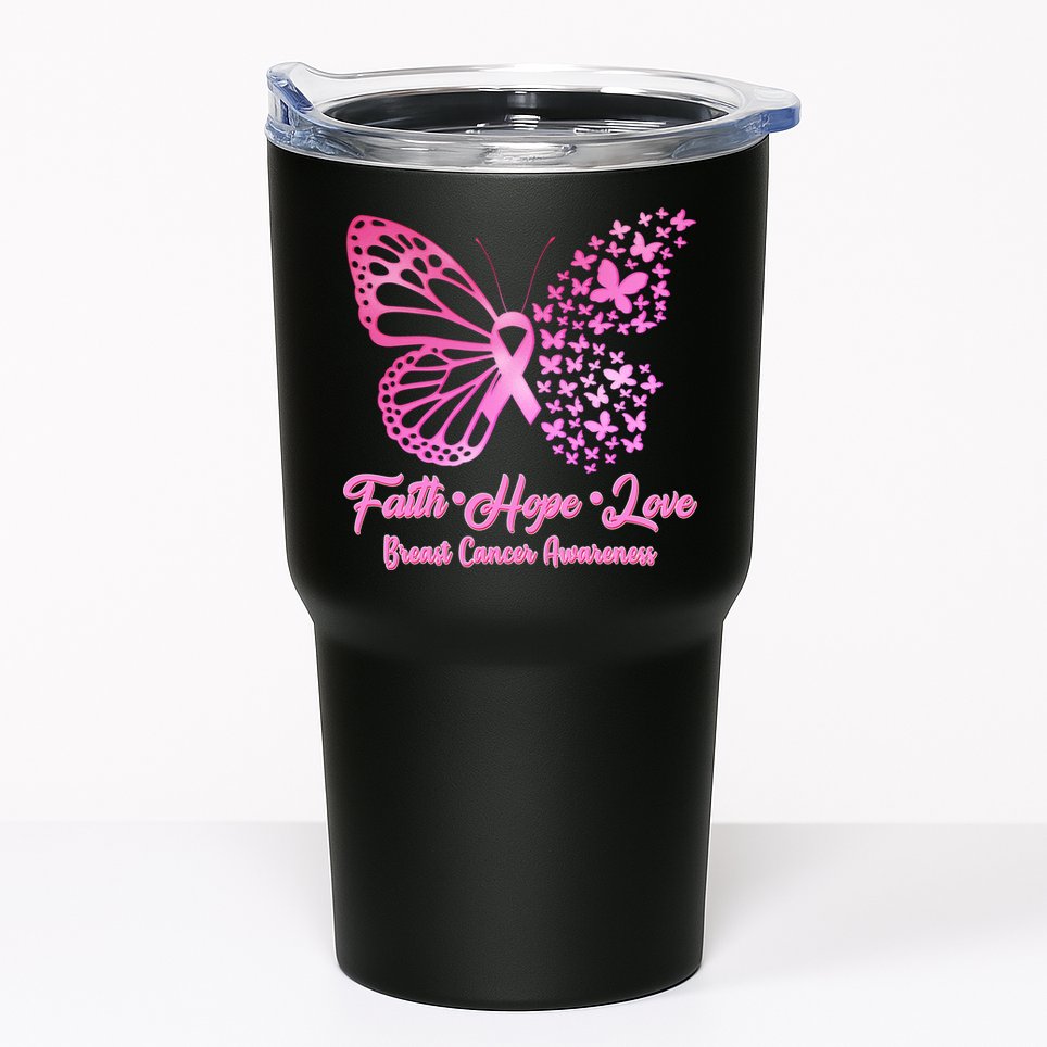 Faith Hope Love Breast Cancer Awareness Butterflies Tumbler
