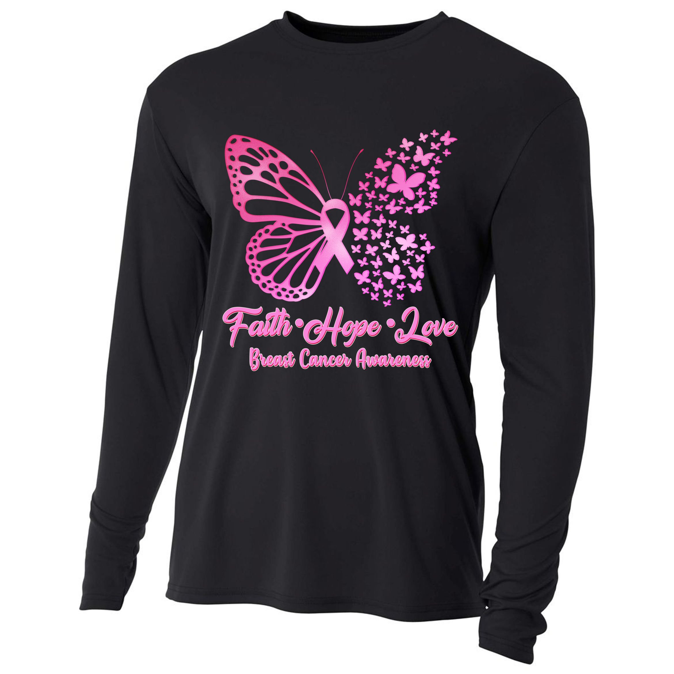 Faith Hope Love Breast Cancer Awareness Butterflies Cooling Performance Long Sleeve Crew