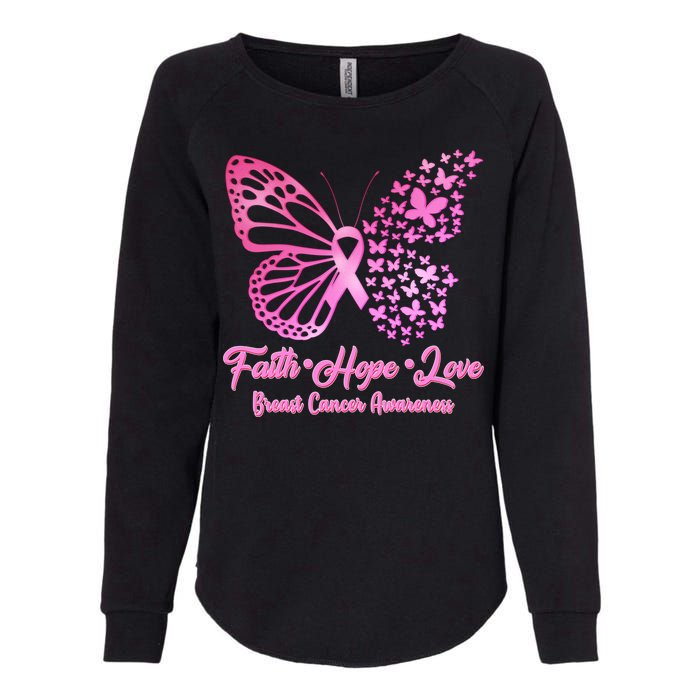 Faith Hope Love Breast Cancer Awareness Butterflies Womens California Wash Sweatshirt