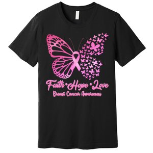 Faith Hope Love Breast Cancer Awareness Butterflies Premium T-Shirt