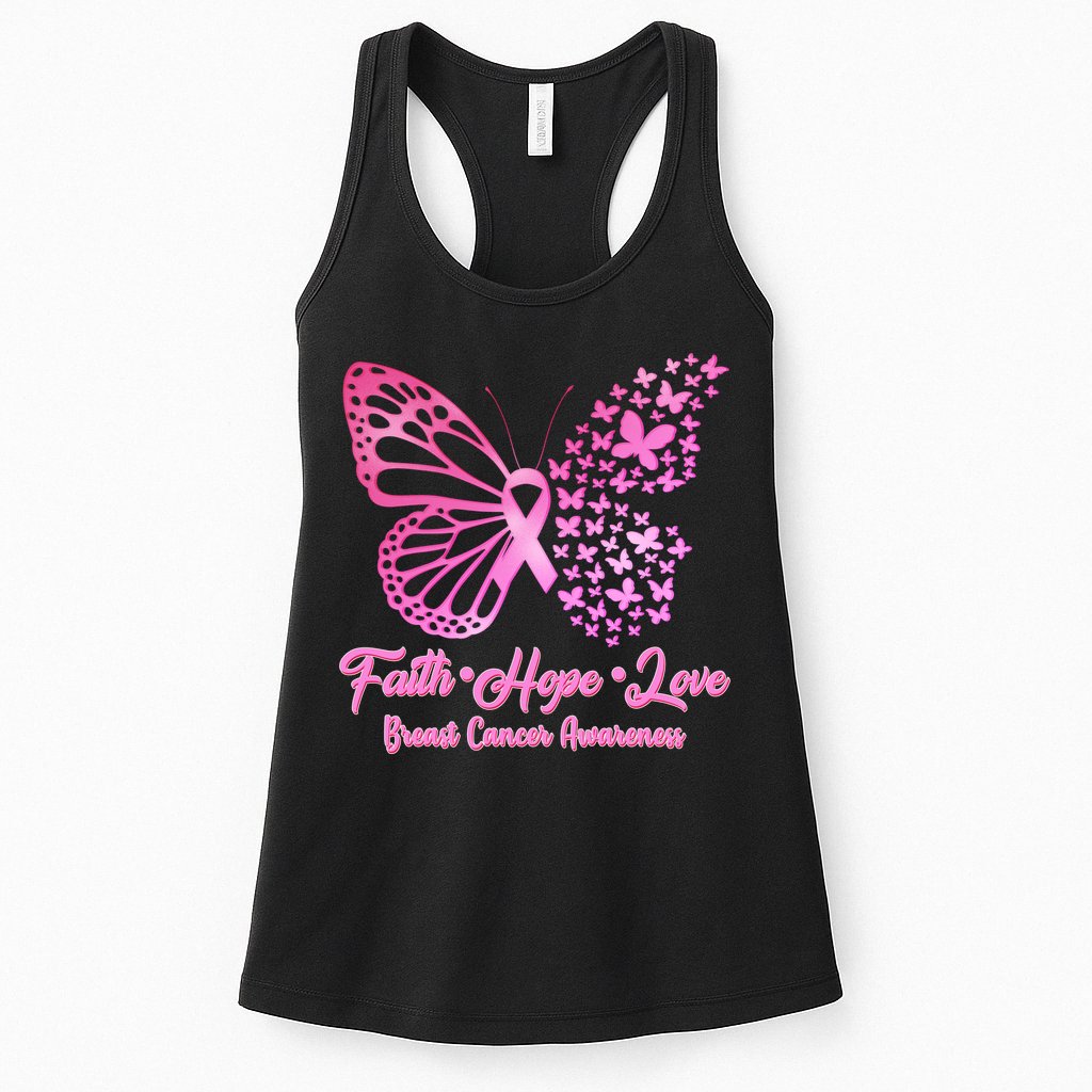 Faith Hope Love Breast Cancer Awareness Butterflies Womens Tank Top