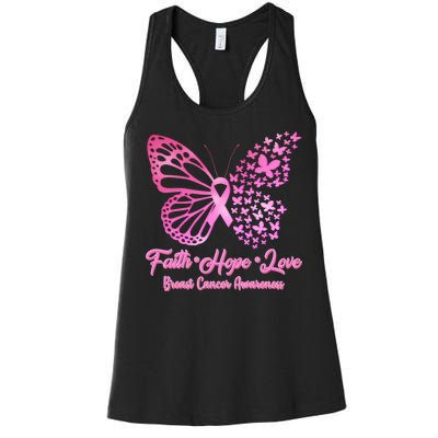 Faith Hope Love Breast Cancer Awareness Butterflies Women's Racerback Tank