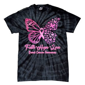 Faith Hope Love Breast Cancer Awareness Butterflies Tie-Dye T-Shirt