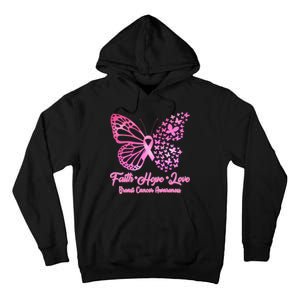 Faith Hope Love Breast Cancer Awareness Butterflies Tall Hoodie