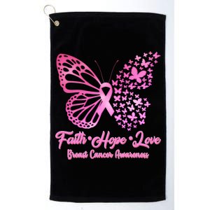 Faith Hope Love Breast Cancer Awareness Butterflies Platinum Collection Golf Towel