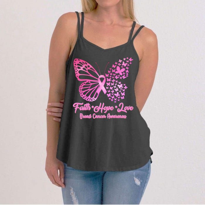 Faith Hope Love Breast Cancer Awareness Butterflies Women's Strappy Tank