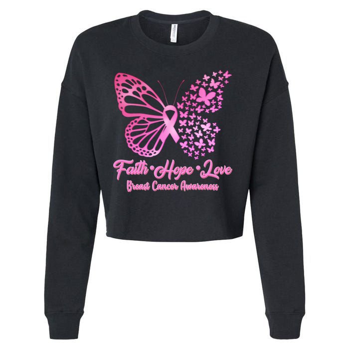 Faith Hope Love Breast Cancer Awareness Butterflies Cropped Pullover Crew